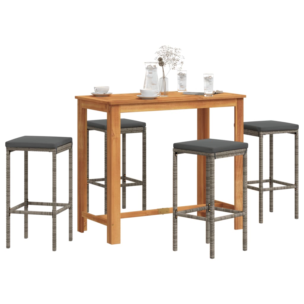 Ensemble de bar de jardin 5 pcs gris bois massif acacia rotin - XIOS