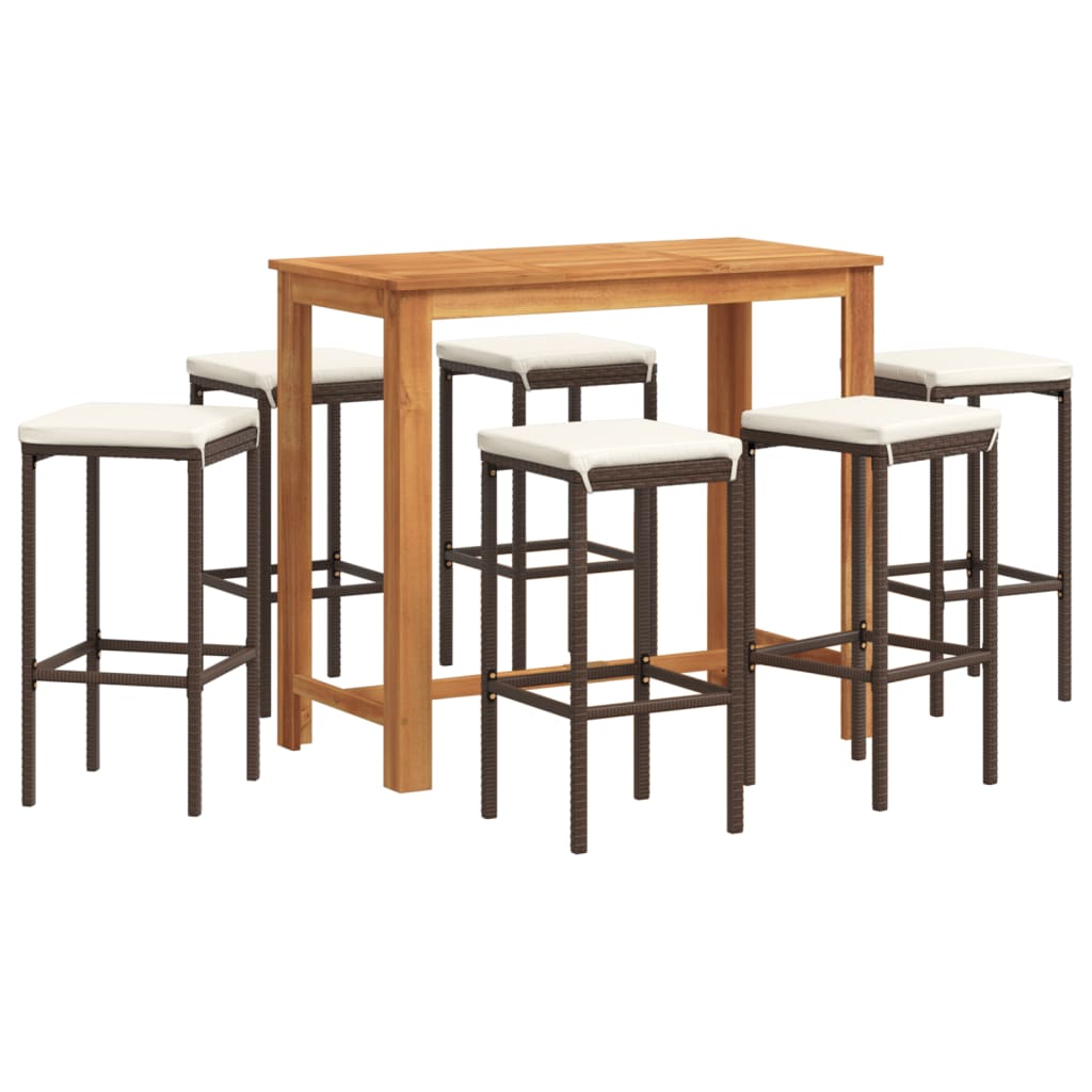 Ensemble de bar de jardin 7 pcs marron bois massif acacia rotin - XIOS