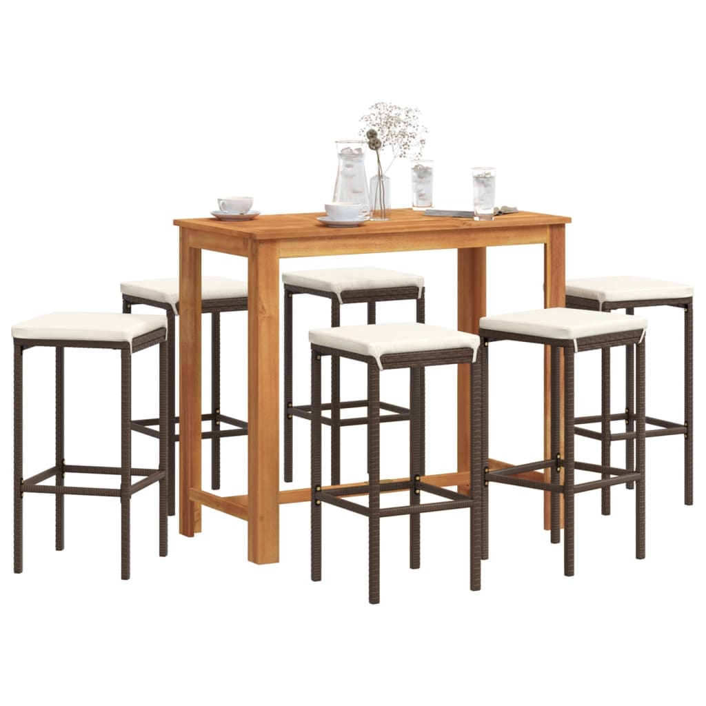 Ensemble de bar de jardin 7 pcs marron bois massif acacia rotin - XIOS
