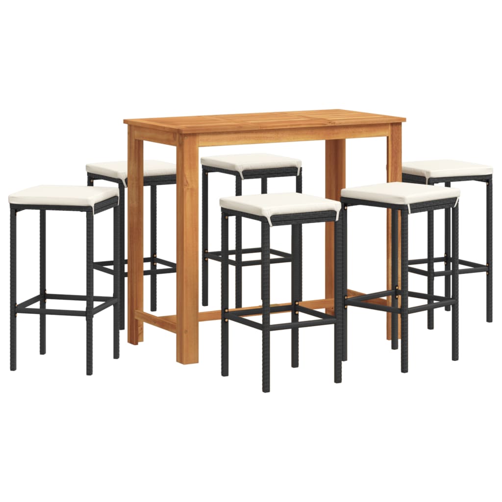 Ensemble de bar de jardin 7 pcs noir bois massif acacia rotin - XIOS