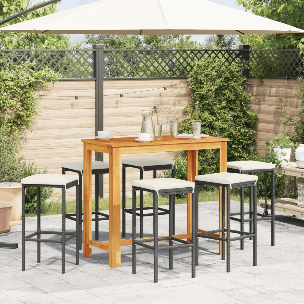 Ensemble de bar de jardin 7 pcs noir bois massif acacia rotin - XIOS