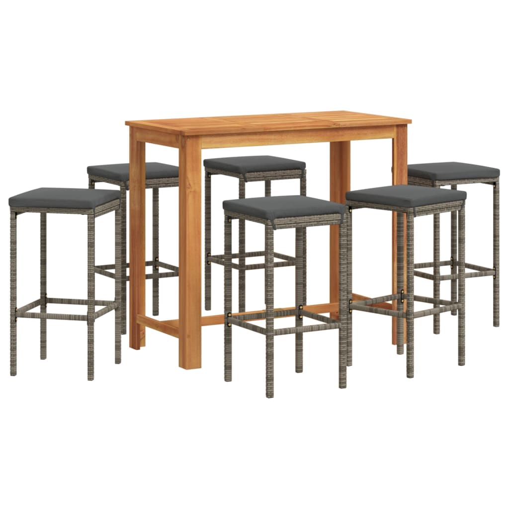Ensemble de bar de jardin 7 pcs gris bois massif acacia rotin - XIOS