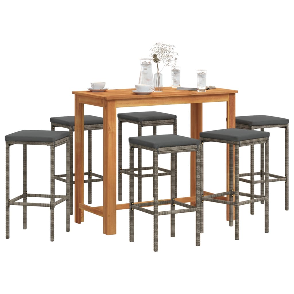 Ensemble de bar de jardin 7 pcs gris bois massif acacia rotin - XIOS