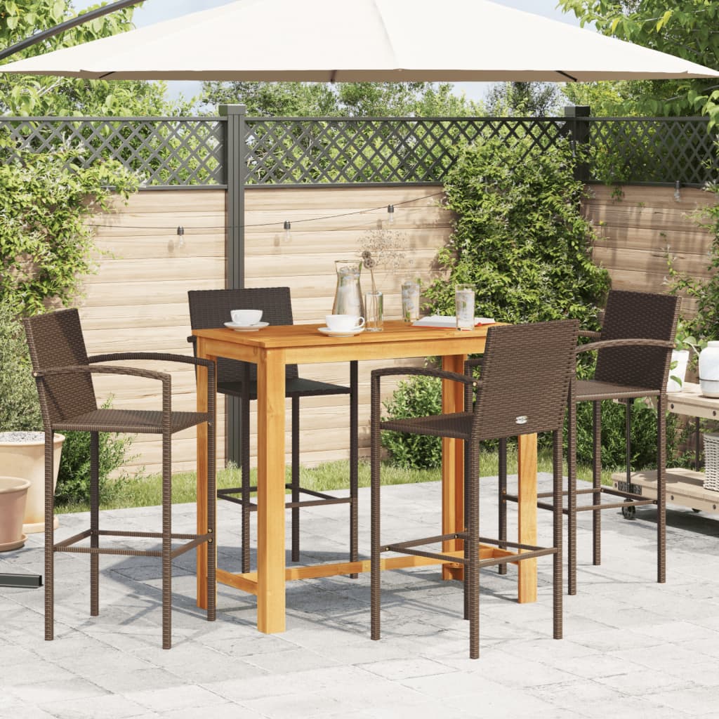 Ensemble de bar de jardin 5 pcs marron bois massif acacia rotin - XIOS