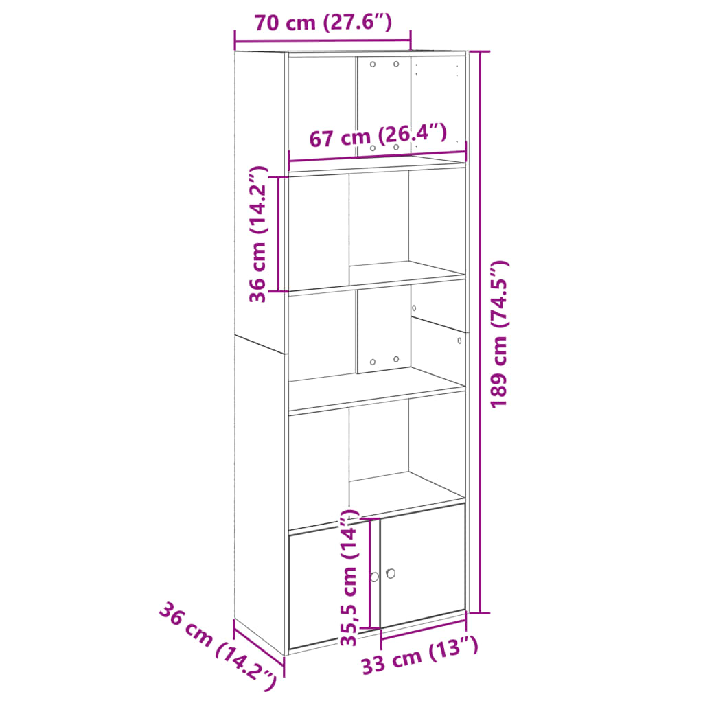 Bibliothèque sonoma gris 70x36x189 cm bois d'ingénierie - XIOS