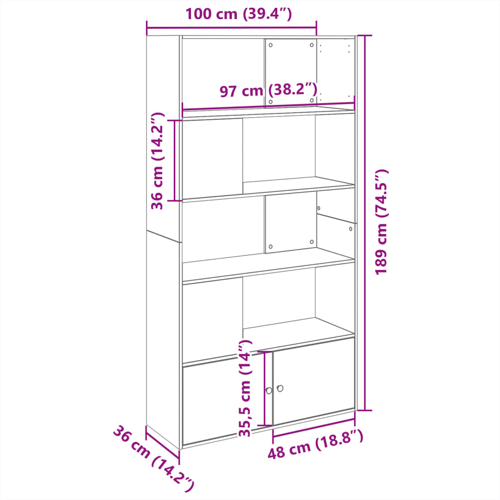 Bibliothèque blanc 100x36x189 cm bois d'ingénierie