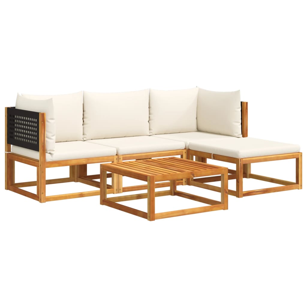 Ensemble de canapés de jardin 5 pièces avec coussins en bois d'acacia et rotin - XIOS