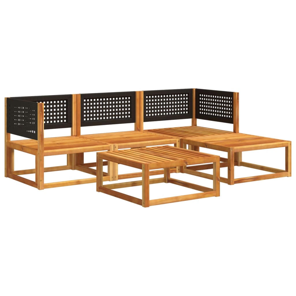 Ensemble de canapés de jardin 5 pièces avec coussins en bois d'acacia et rotin - XIOS