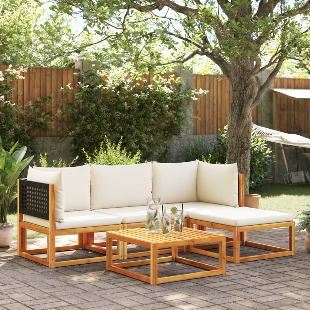 Ensemble de canapés de jardin 5 pièces avec coussins en bois d'acacia et rotin - XIOS