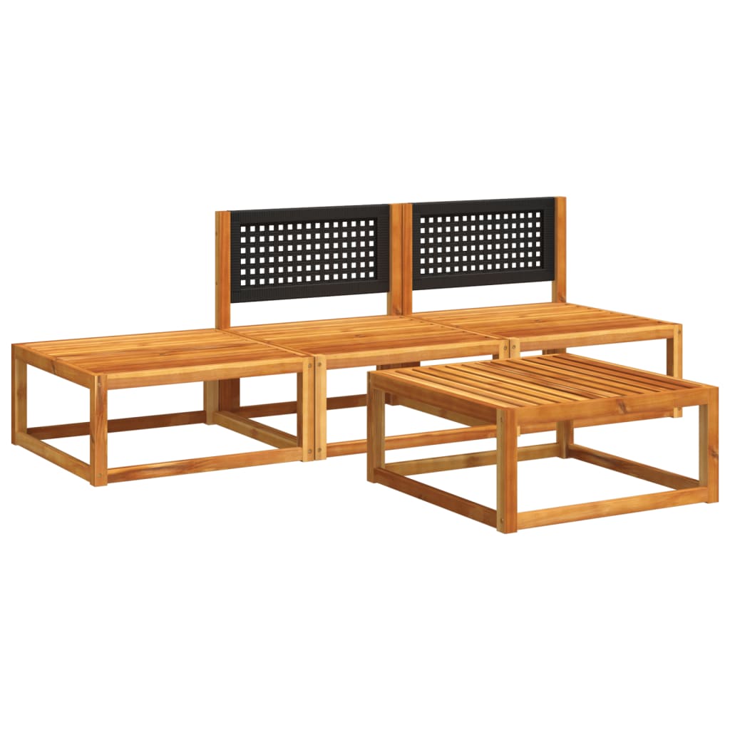 Ensemble de canapés de jardin 4 pièces avec coussins en bois d'acacia et rotin