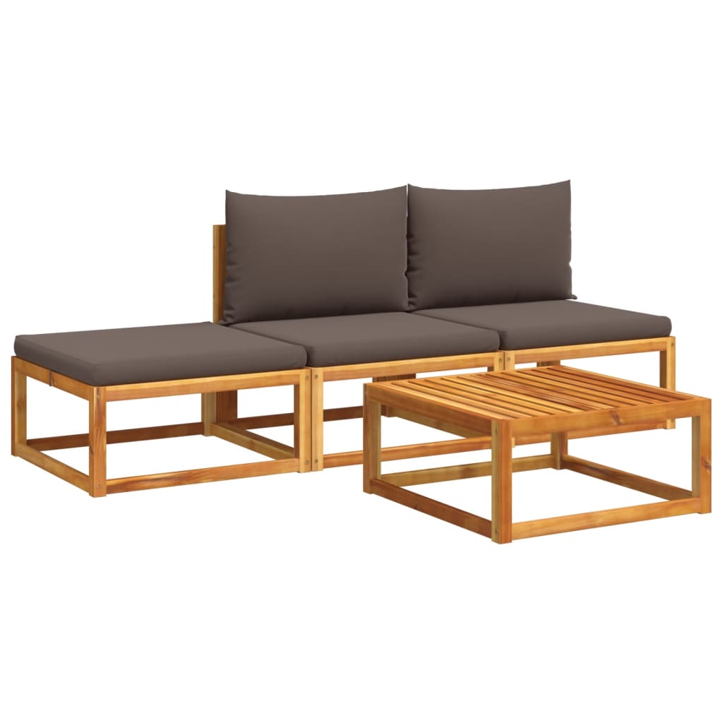 Ensemble de canapés de jardin 4 pièces avec coussins en bois d'acacia et rotin
