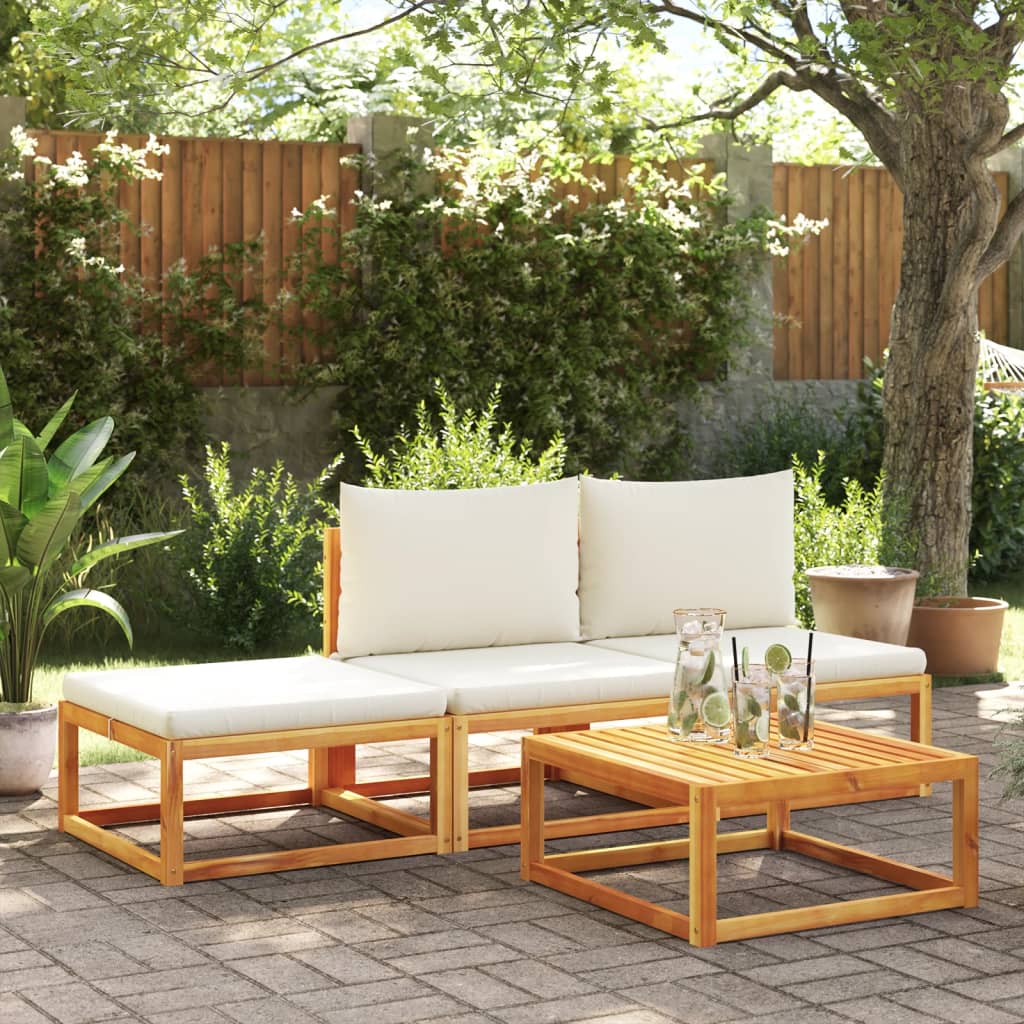 Ensemble de canapés de jardin 4 pièces avec coussins en bois d'acacia et rotin