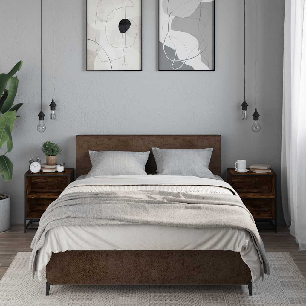 Tables de chevet 2 pcs chêne fumé bois d'ingénierie et métal