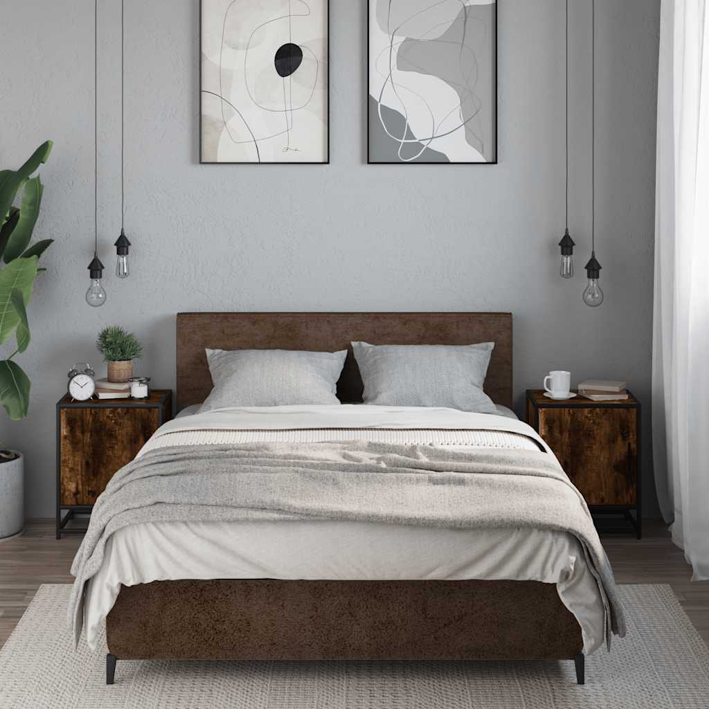 Tables de chevet 2 pcs chêne fumé bois d'ingénierie et métal