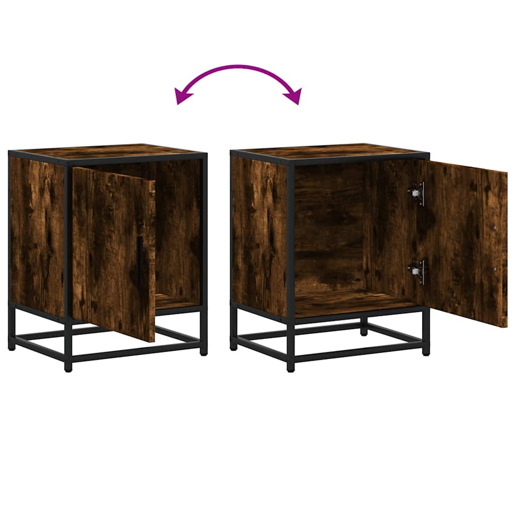 Tables de chevet 2 pcs chêne fumé bois d'ingénierie et métal