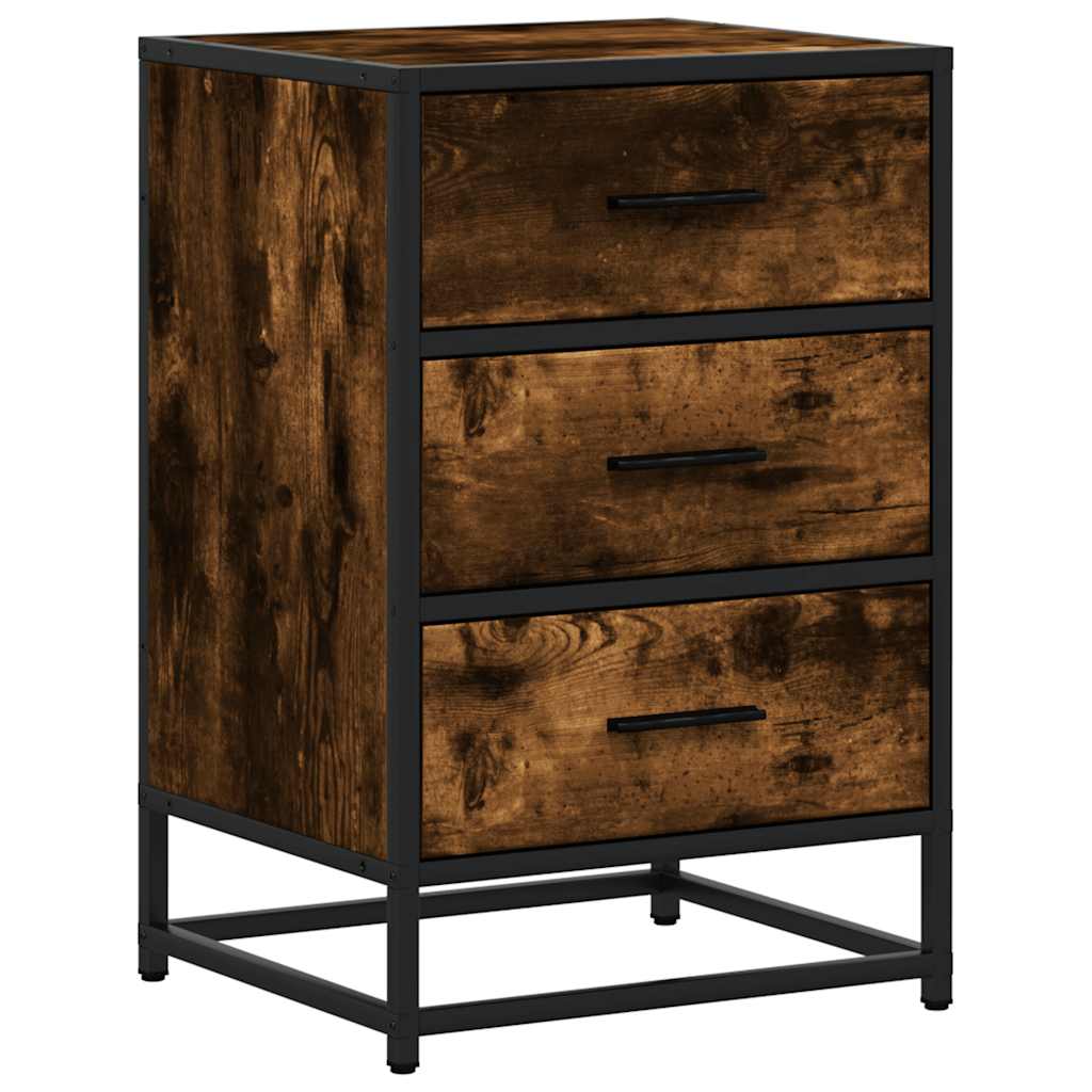 Table de chevet chêne fumé 40x34,5x60cm bois d'ingénierie métal - XIOS