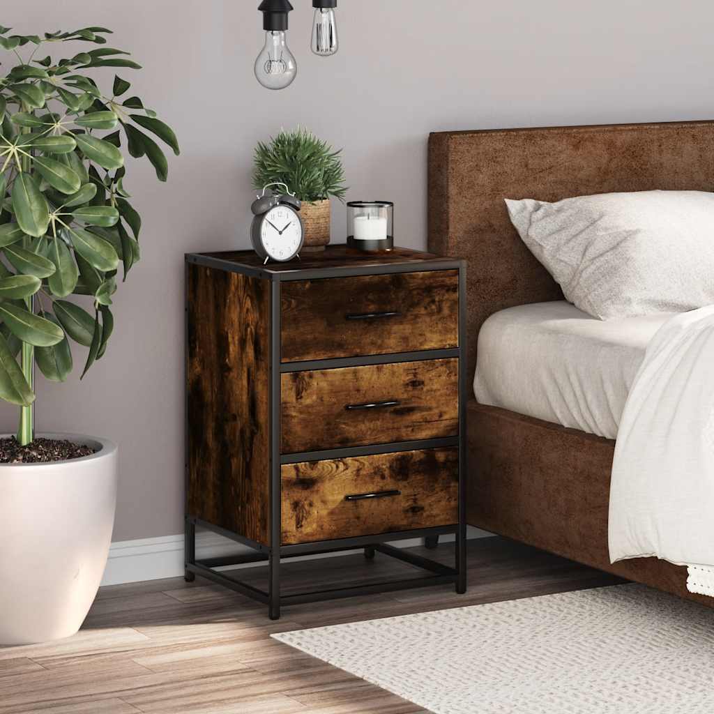 Table de chevet chêne fumé 40x34,5x60cm bois d'ingénierie métal - XIOS