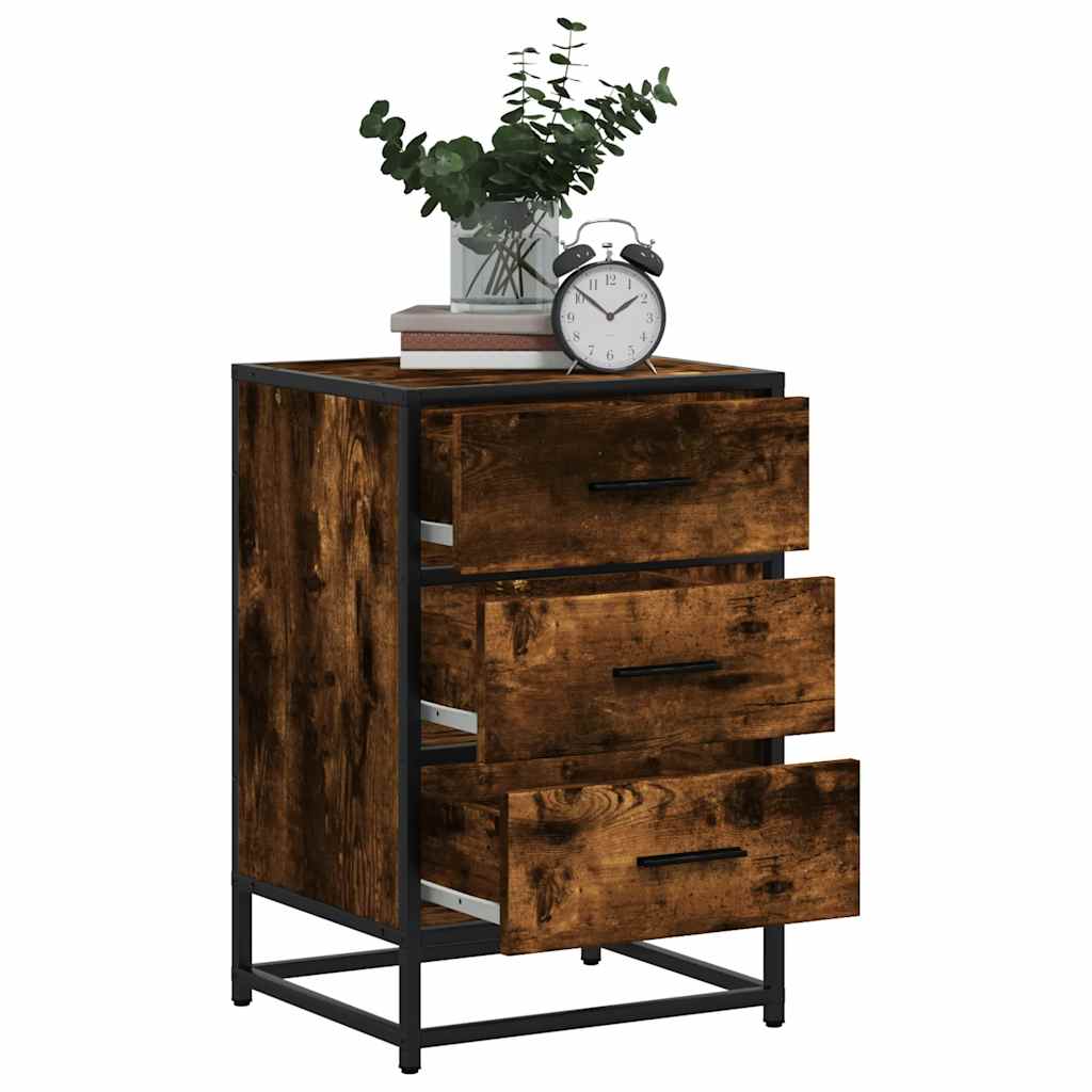 Table de chevet chêne fumé 40x34,5x60cm bois d'ingénierie métal - XIOS