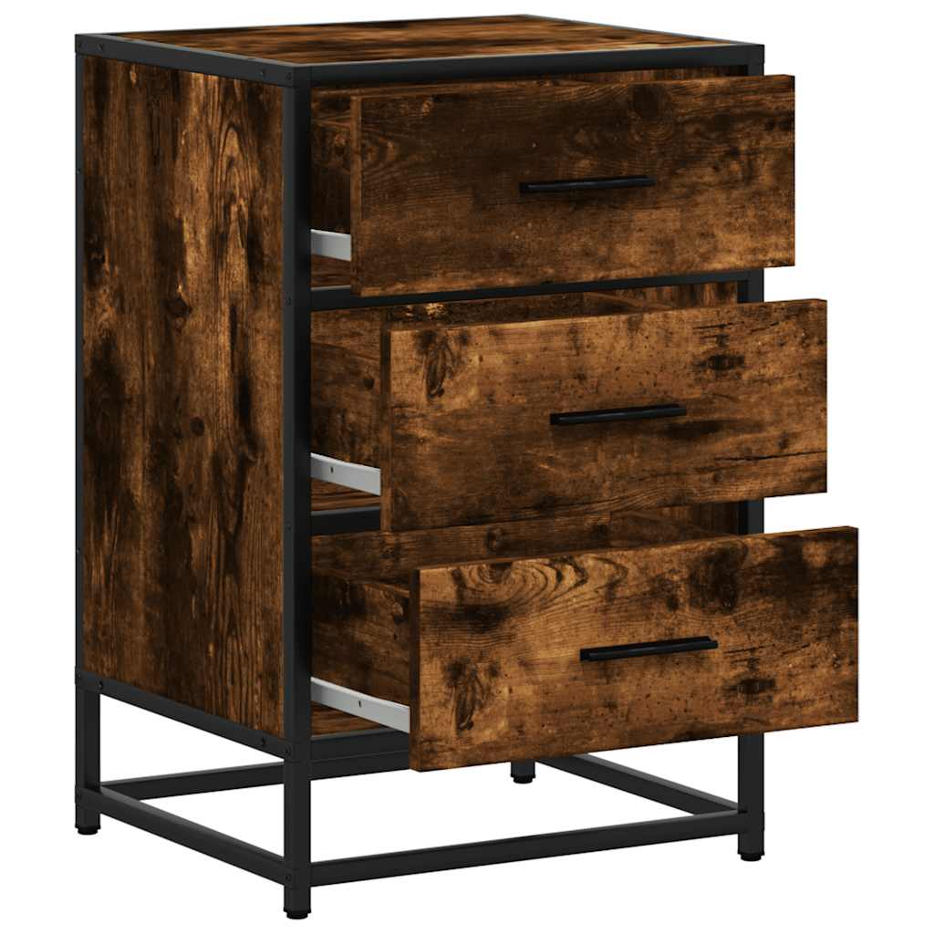 Table de chevet chêne fumé 40x34,5x60cm bois d'ingénierie métal - XIOS