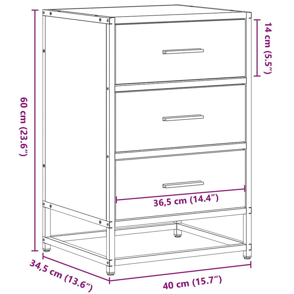 Table de chevet chêne fumé 40x34,5x60cm bois d'ingénierie métal - XIOS