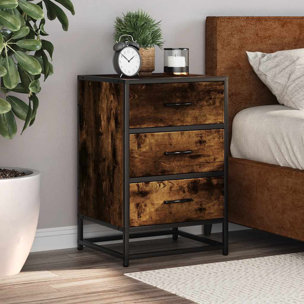 Table de chevet chêne fumé 40x34,5x60cm bois d'ingénierie métal - XIOS