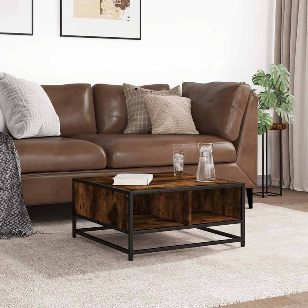 Table basse chêne fumé 60,5x60,5x30 cm bois d'ingénierie/métal - XIOS