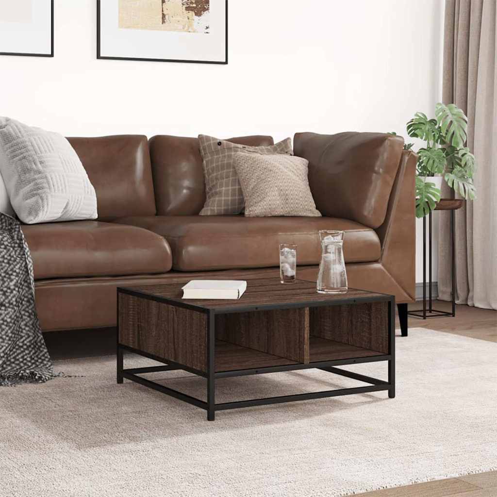 Table basse chêne marron 60,5x60,5x30cm bois d'ingénierie/métal - XIOS