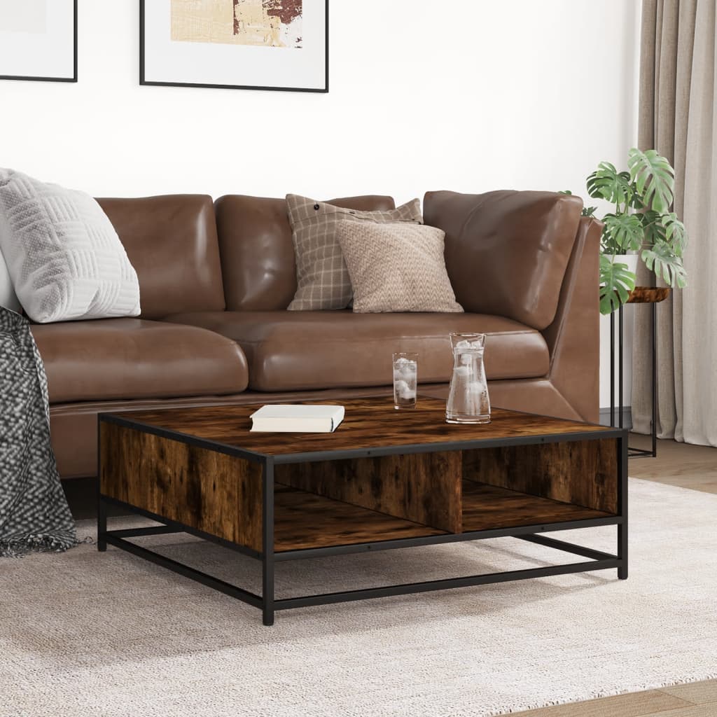 Table basse chêne fumé 80x80x30 cm bois d'ingénierie et métal - XIOS