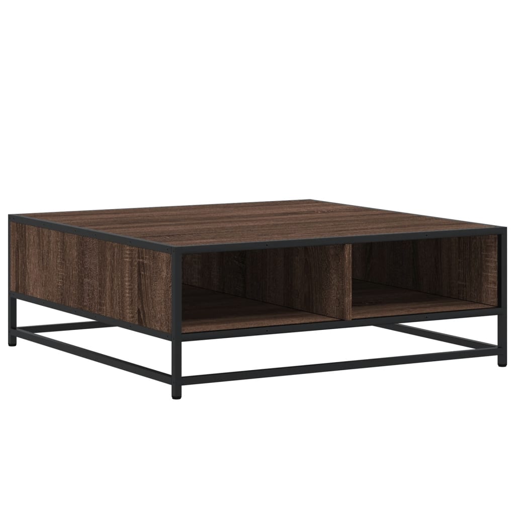 Table basse chêne marron 80x80x30 cm bois d'ingénierie et métal - XIOS