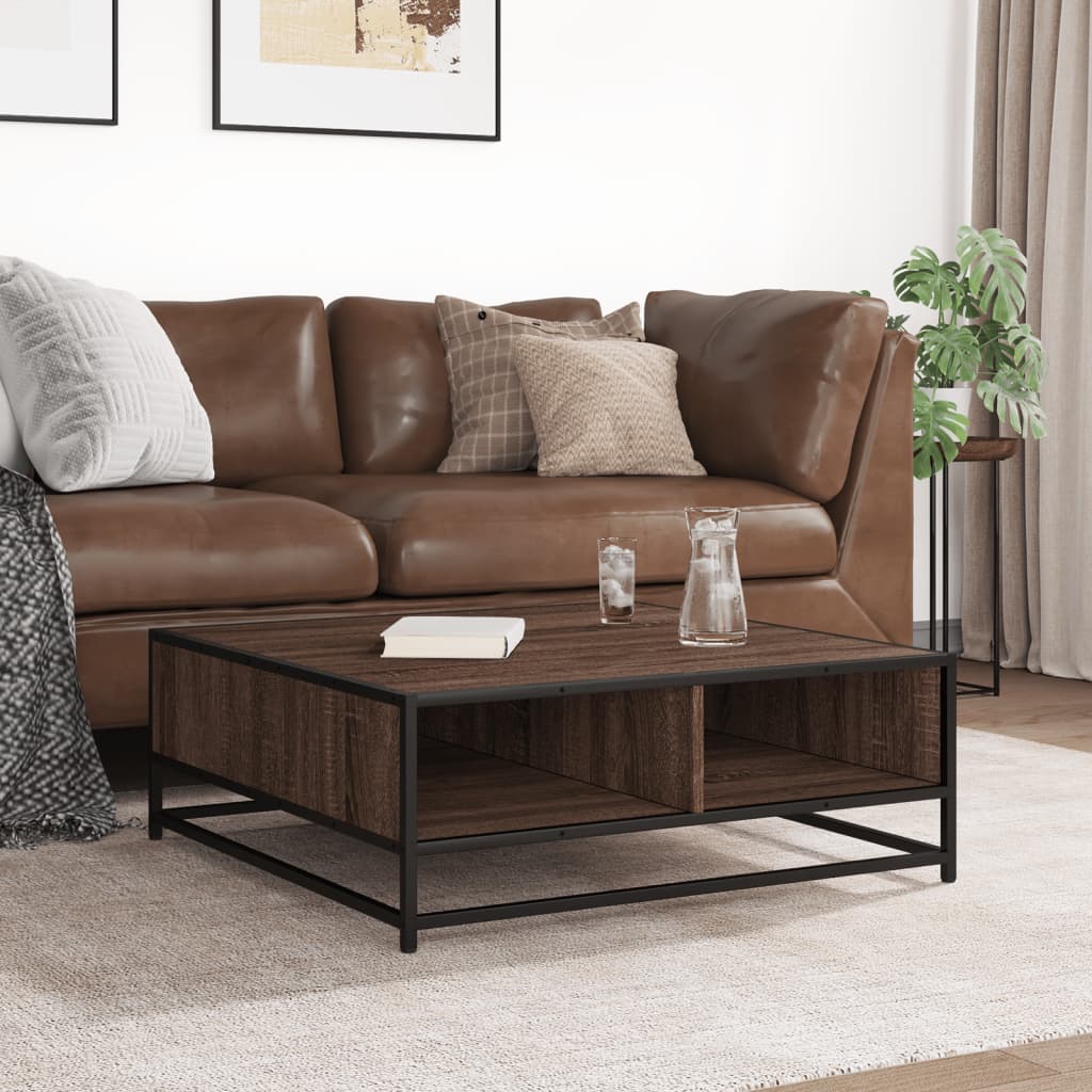 Table basse chêne marron 80x80x30 cm bois d'ingénierie et métal - XIOS