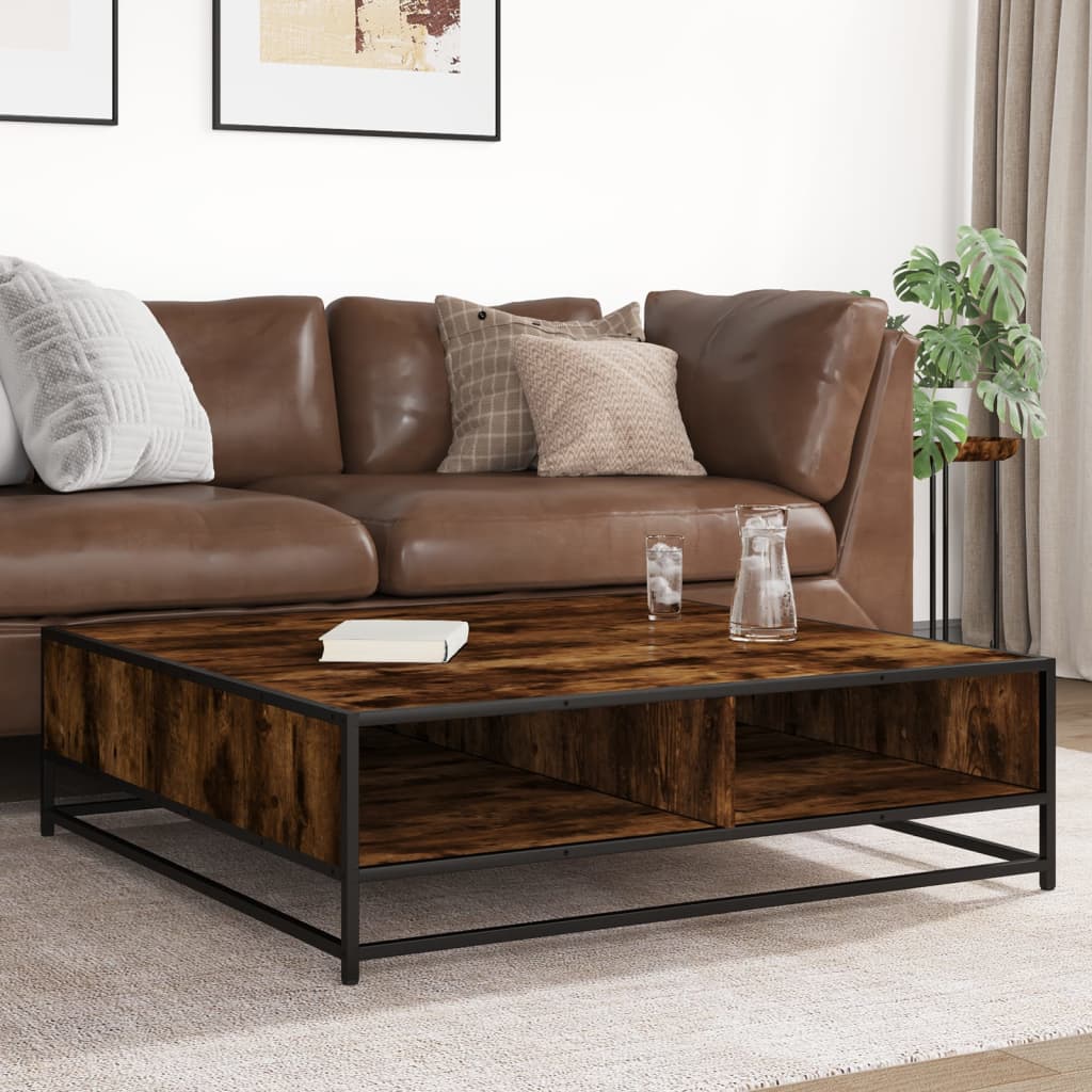 Table basse chêne fumé 100x100x30 cm bois d'ingénierie et métal - XIOS