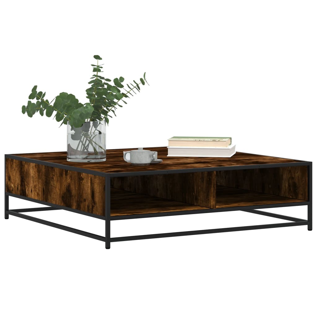 Table basse chêne fumé 100x100x30 cm bois d'ingénierie et métal - XIOS