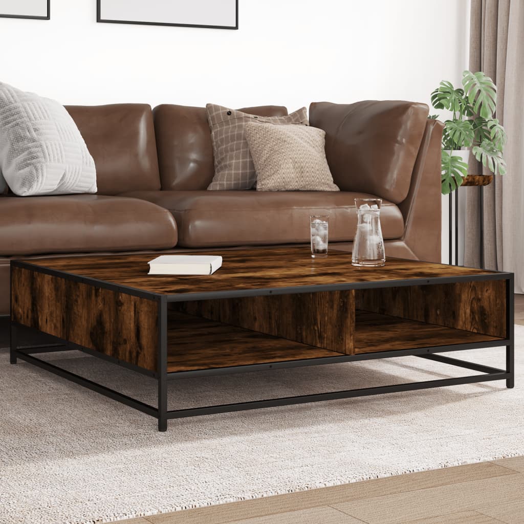 Table basse chêne fumé 100x100x30 cm bois d'ingénierie et métal - XIOS
