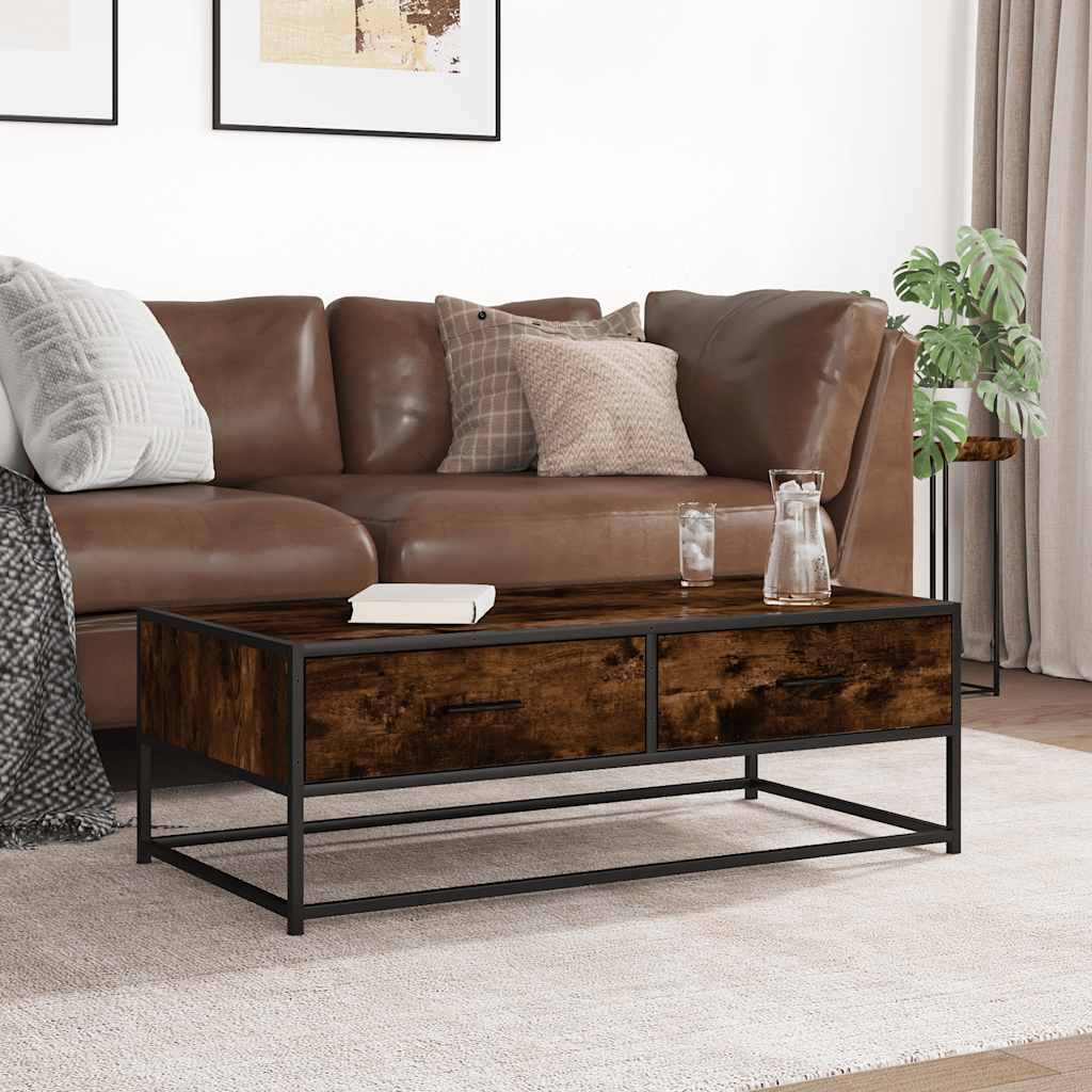 Table basse chêne fumé 100x50x35 cm bois d'ingénierie et métal - XIOS