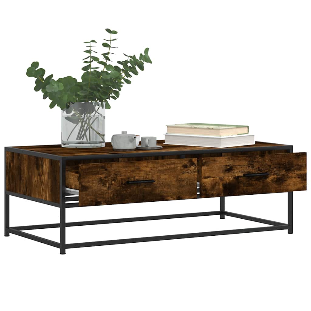 Table basse chêne fumé 100x50x35 cm bois d'ingénierie et métal - XIOS