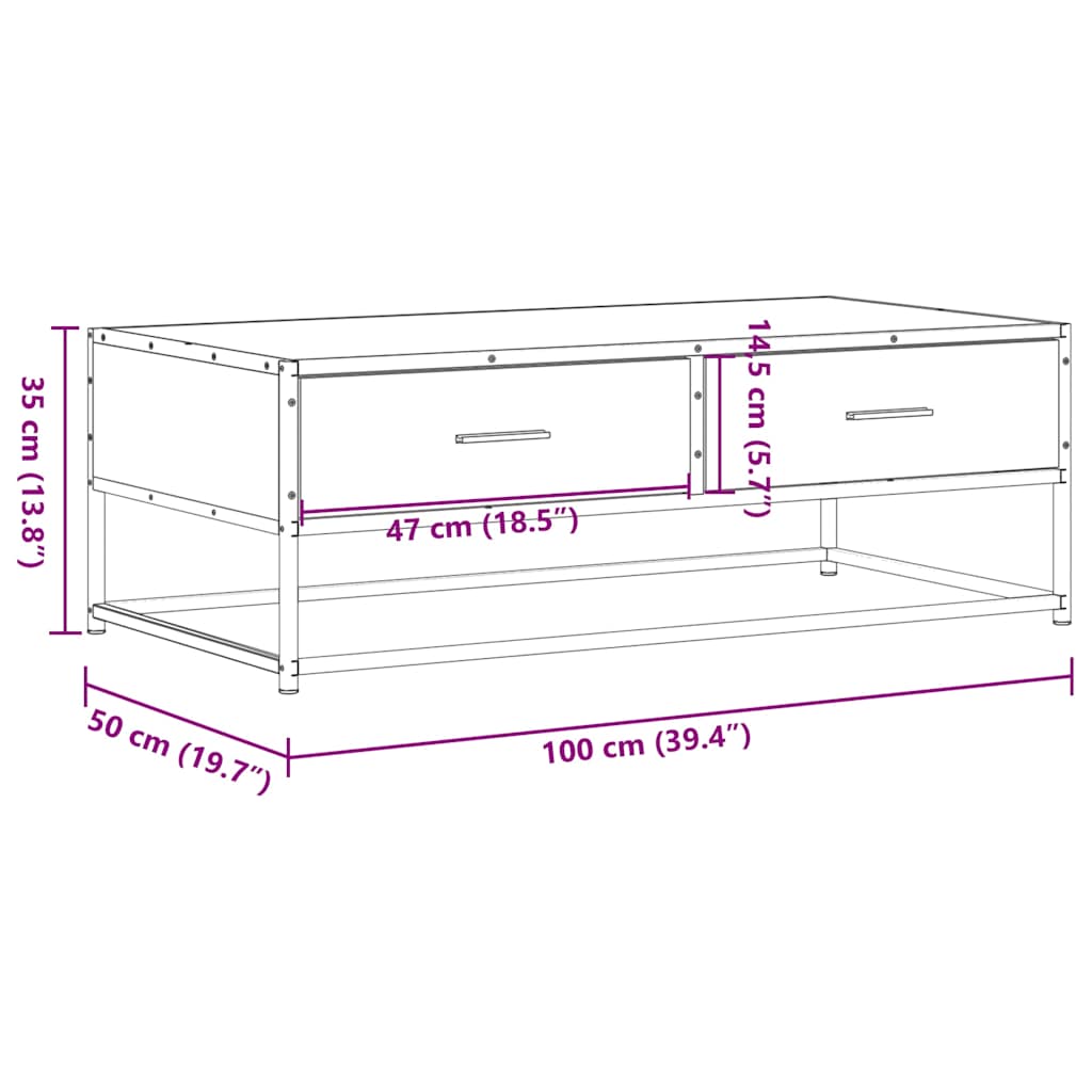 Table basse chêne fumé 100x50x35 cm bois d'ingénierie et métal - XIOS