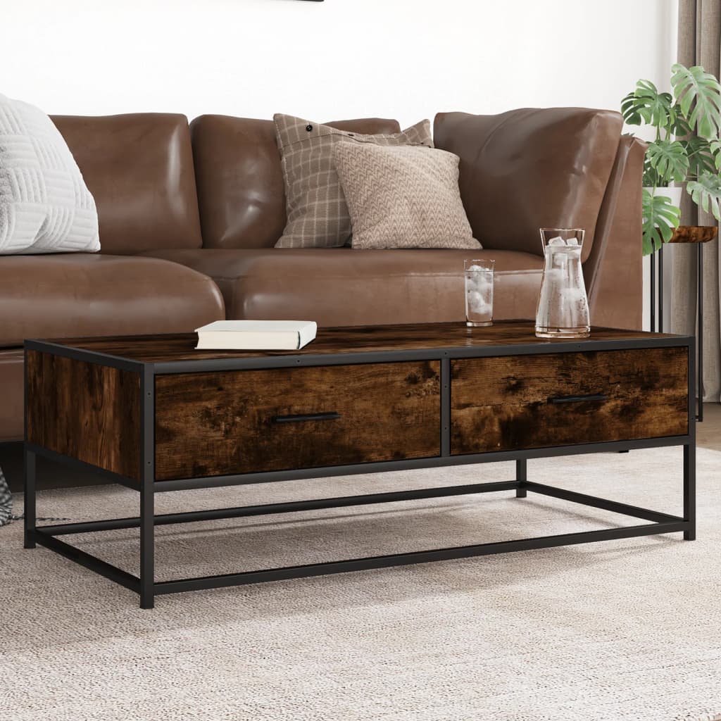 Table basse chêne fumé 100x50x35 cm bois d'ingénierie et métal - XIOS