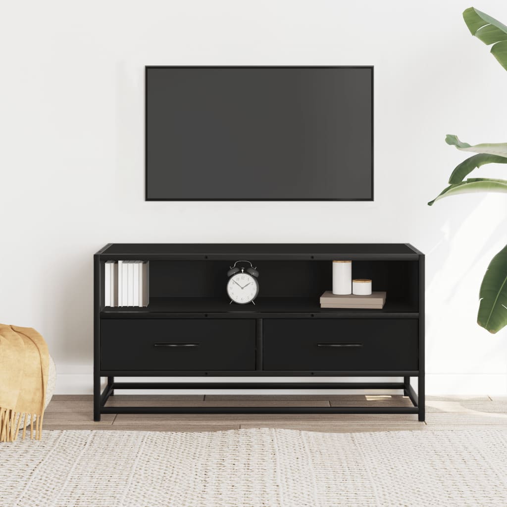 Meuble TV noir 80x34,5x40 cm bois d'ingénierie et métal - XIOS