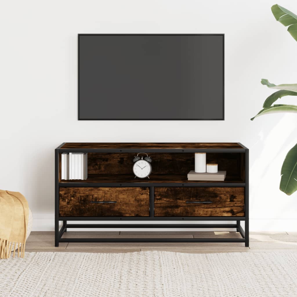 Meuble TV chêne fumé 80x34,5x40 cm bois d'ingénierie et métal - XIOS