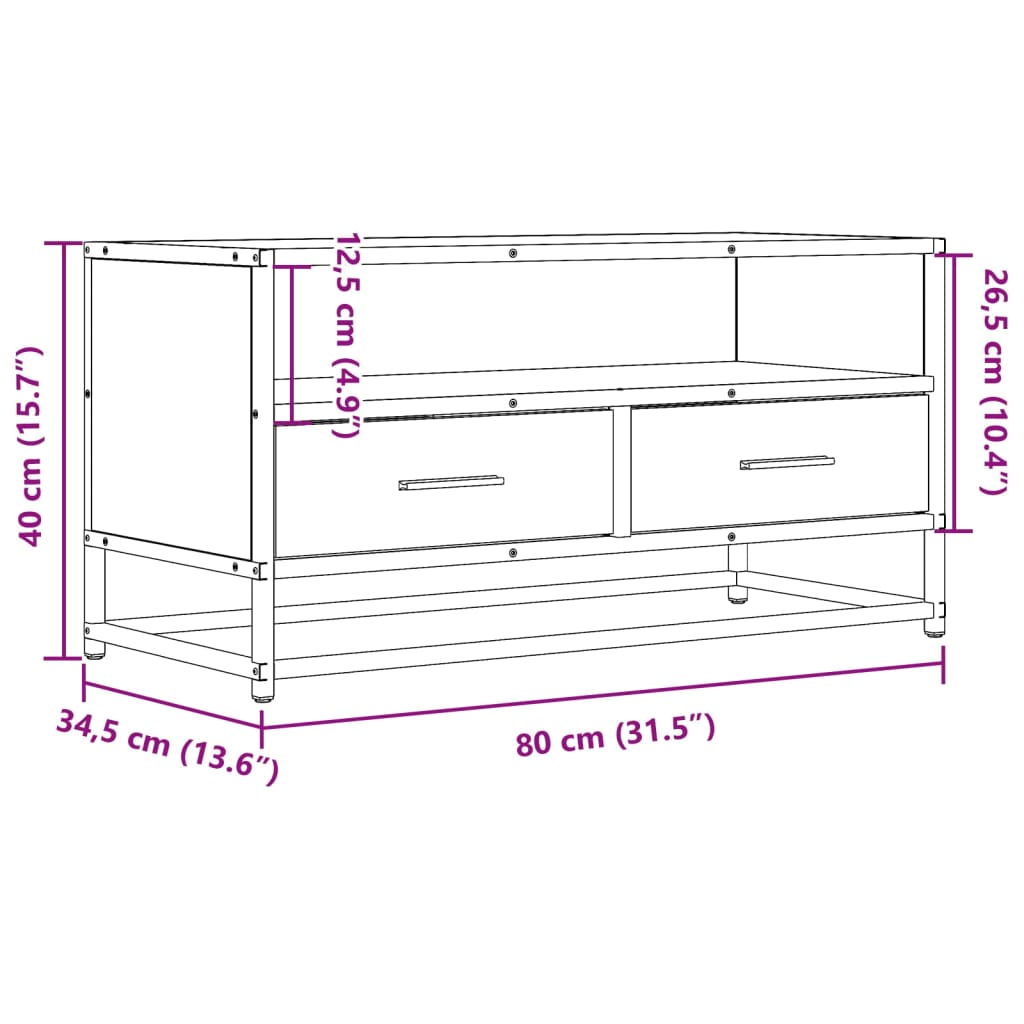 Meuble TV chêne fumé 80x34,5x40 cm bois d'ingénierie et métal - XIOS