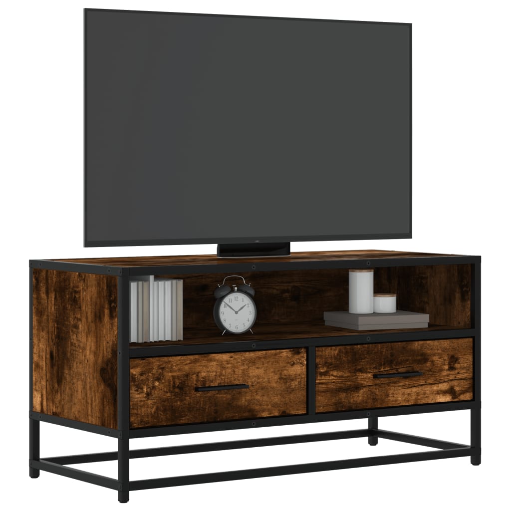 Meuble TV chêne fumé 80x34,5x40 cm bois d'ingénierie et métal - XIOS