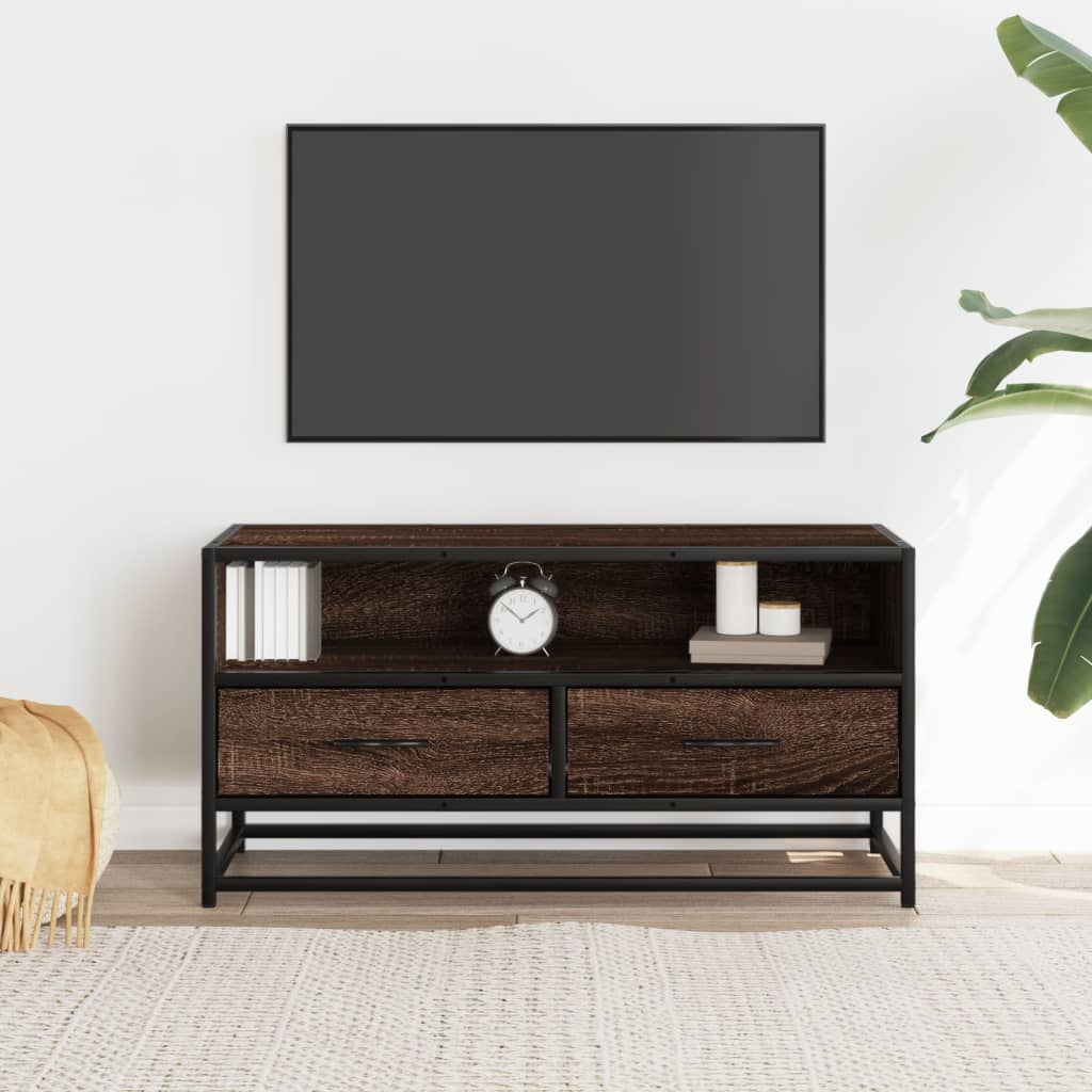 Meuble TV chêne marron 80x34,5x40 cm bois d'ingénierie et métal - XIOS