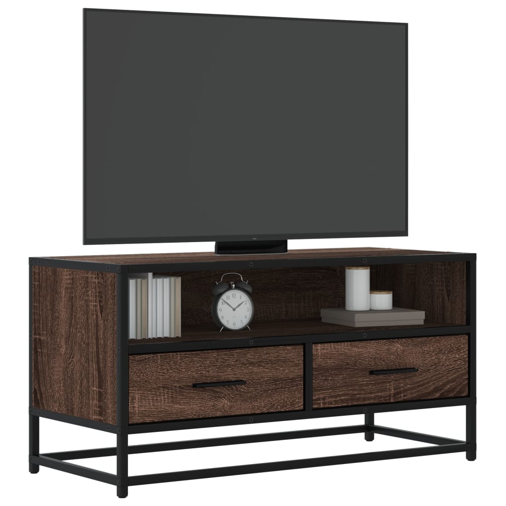 Meuble TV chêne marron 80x34,5x40 cm bois d'ingénierie et métal - XIOS