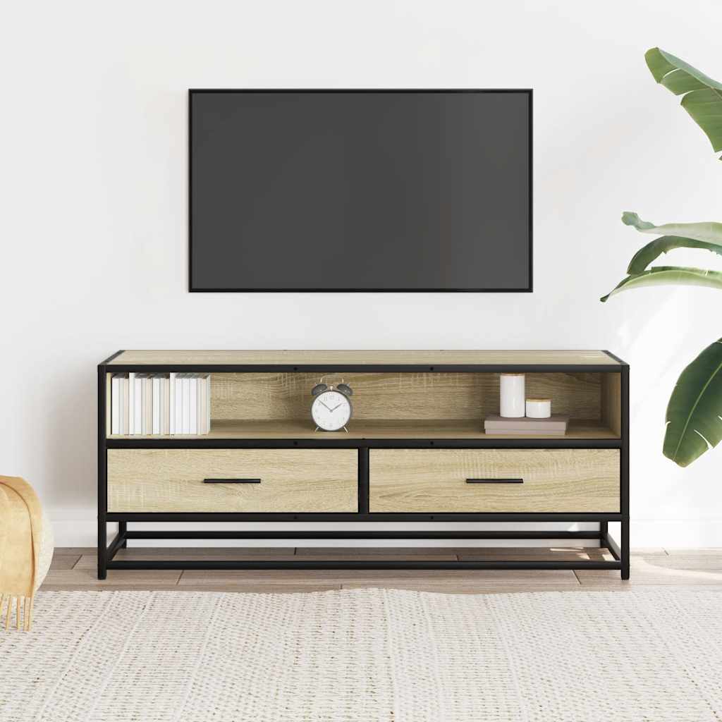 Meuble TV chêne sonoma 100x34,5x40cm bois d'ingénierie et métal - XIOS