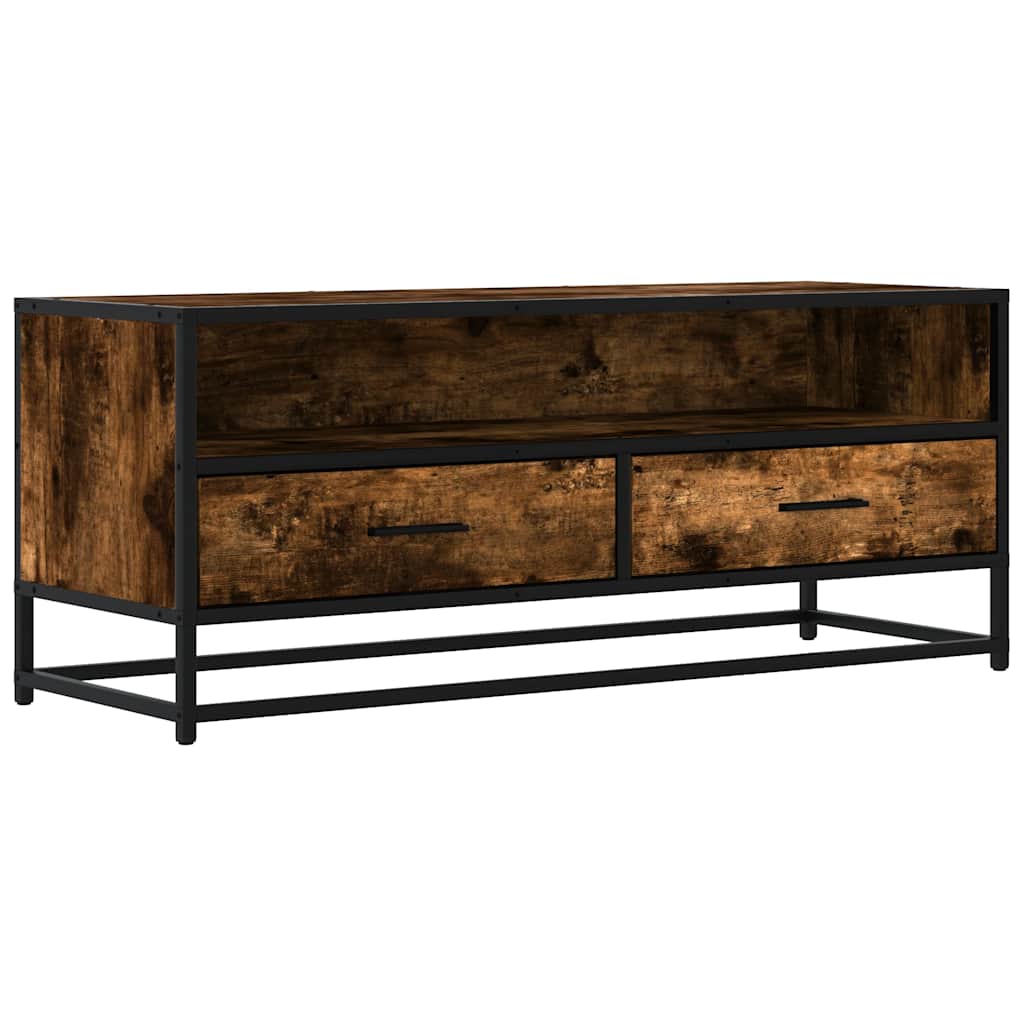 Meuble TV chêne fumé 100x34,5x40 cm bois d'ingénierie et métal - XIOS