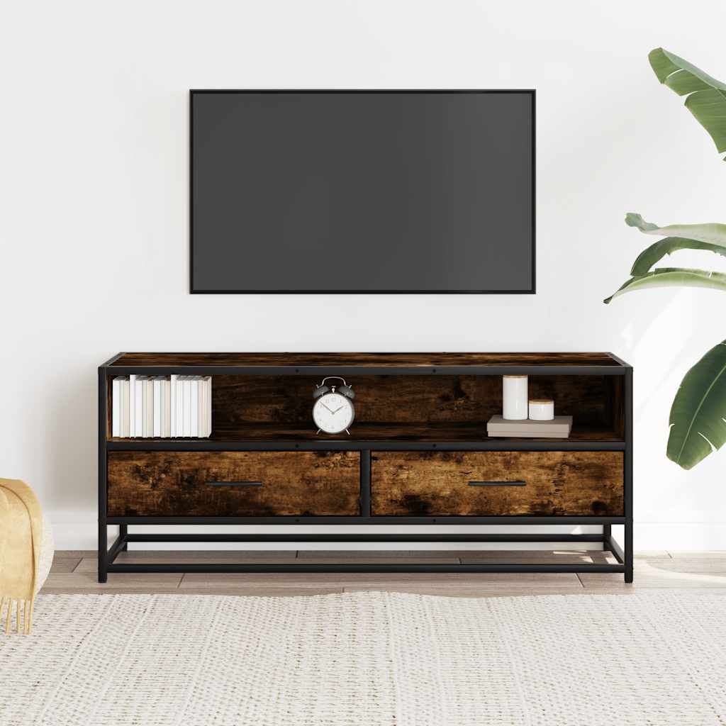 Meuble TV chêne fumé 100x34,5x40 cm bois d'ingénierie et métal - XIOS