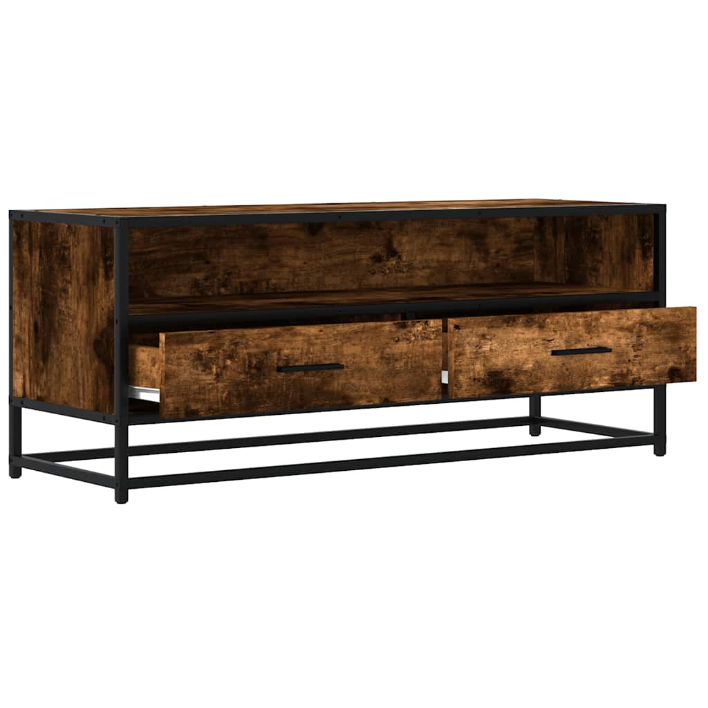 Meuble TV chêne fumé 100x34,5x40 cm bois d'ingénierie et métal - XIOS