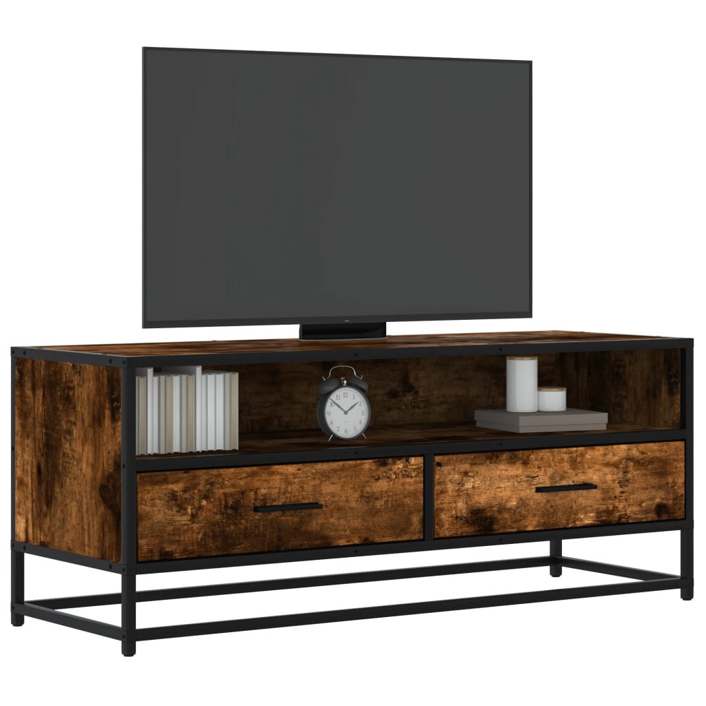 Meuble TV chêne fumé 100x34,5x40 cm bois d'ingénierie et métal - XIOS