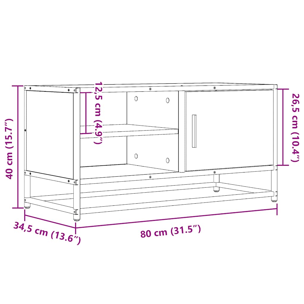 Meuble TV noir 80x34,5x40 cm bois d'ingénierie et métal - XIOS