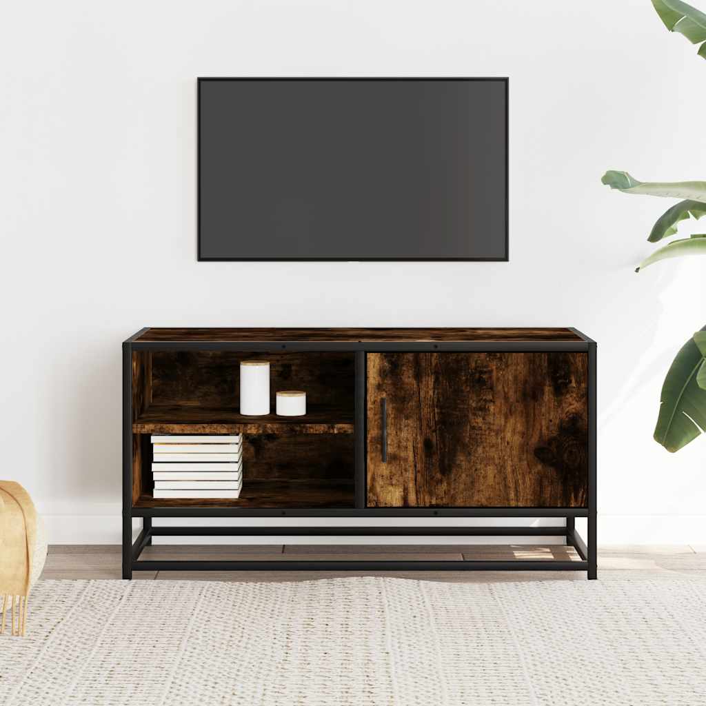 Meuble TV chêne fumé 80x34,5x40 cm bois d'ingénierie et métal - XIOS